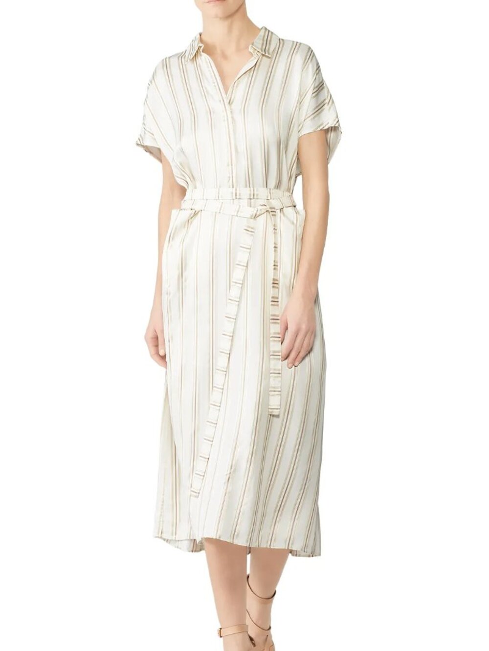CO Striped Midi Shirt Dress Luxe Ivory Gold Twill short sleeve Shirtdress $895 M